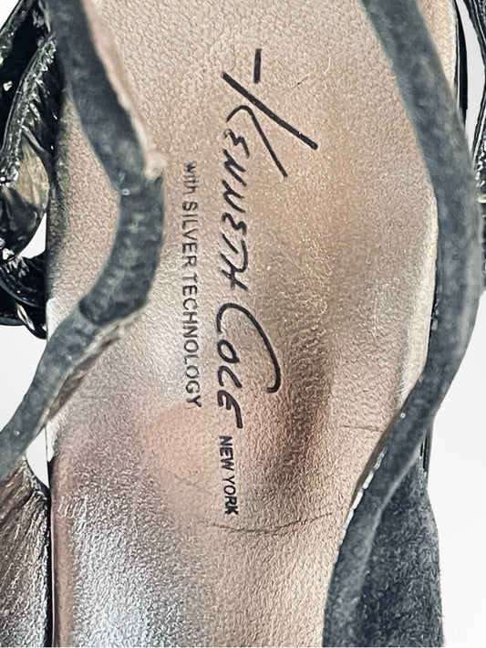 Kenneth Cole New York Black Suede Peep-Toe Slingback Wedge Heels