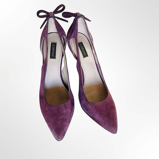 Joan & David Purple Suede Pointed-Toe Heels with Bow Detail