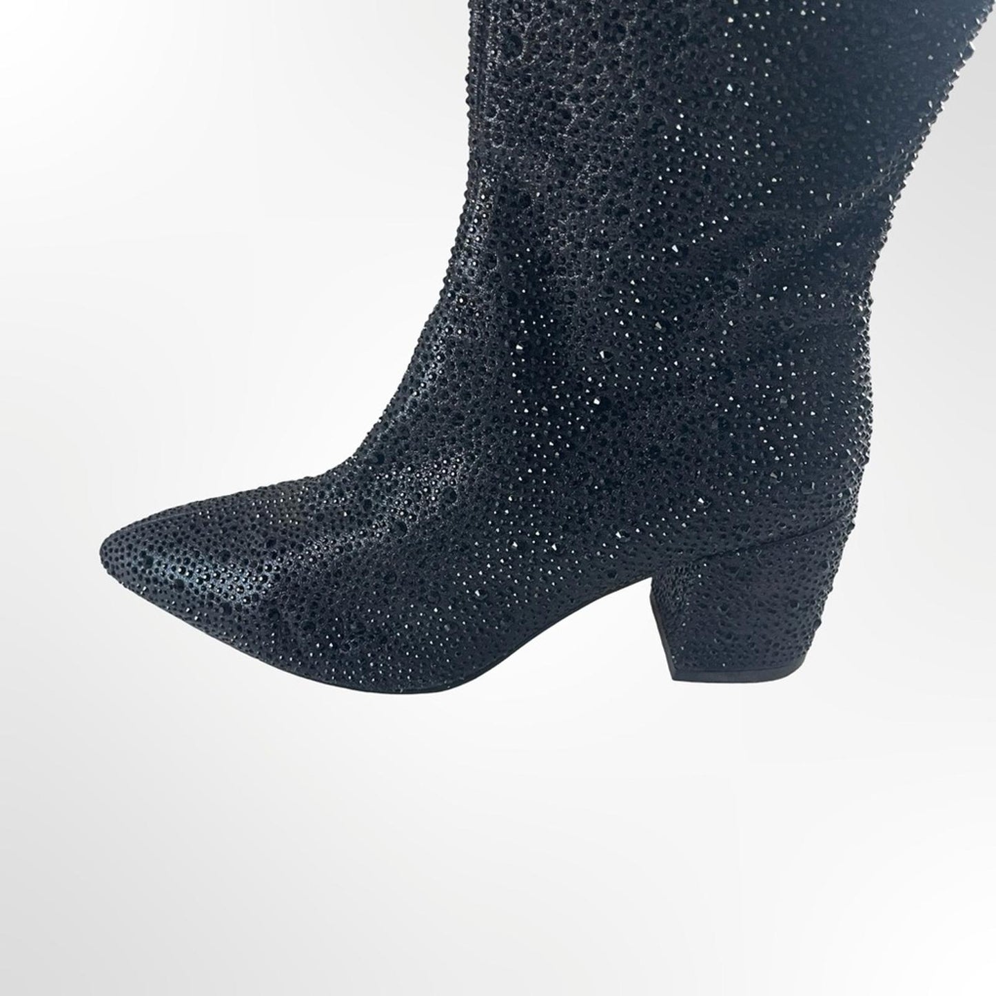 Wet Kiss Black Rhinestone Heeled Boots in many sizes avail