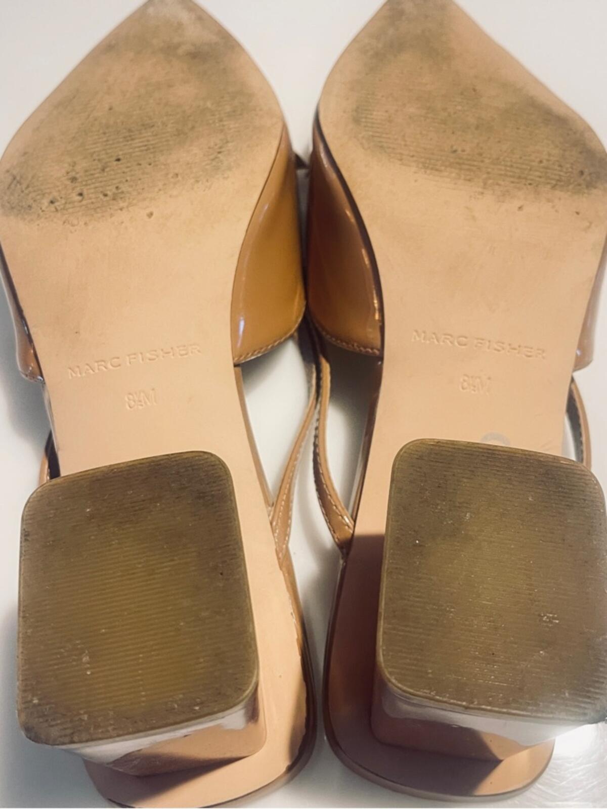 Marc Fisher Tan Pointed-Toe Bow Slingback Mules in size 8.5