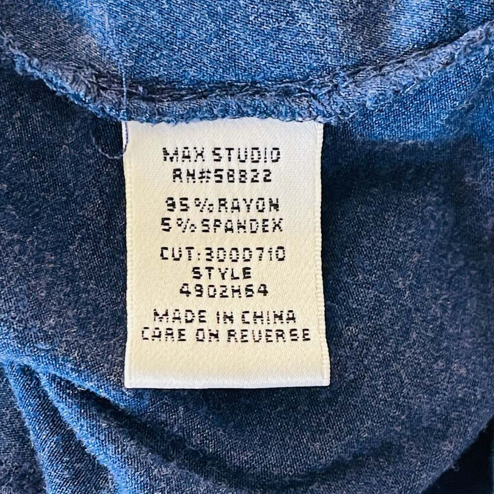 Max Studio Blue Sleeveless Rayon Spandex Pleated Neck A-Line Dress Size L