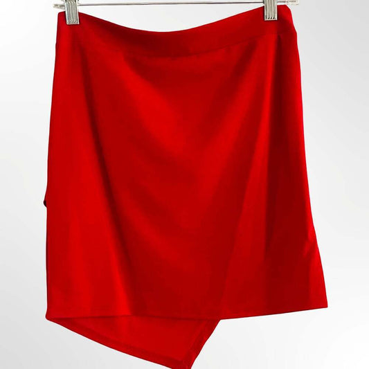 Papaya Red Ruched Asymmetric Mini Skirt