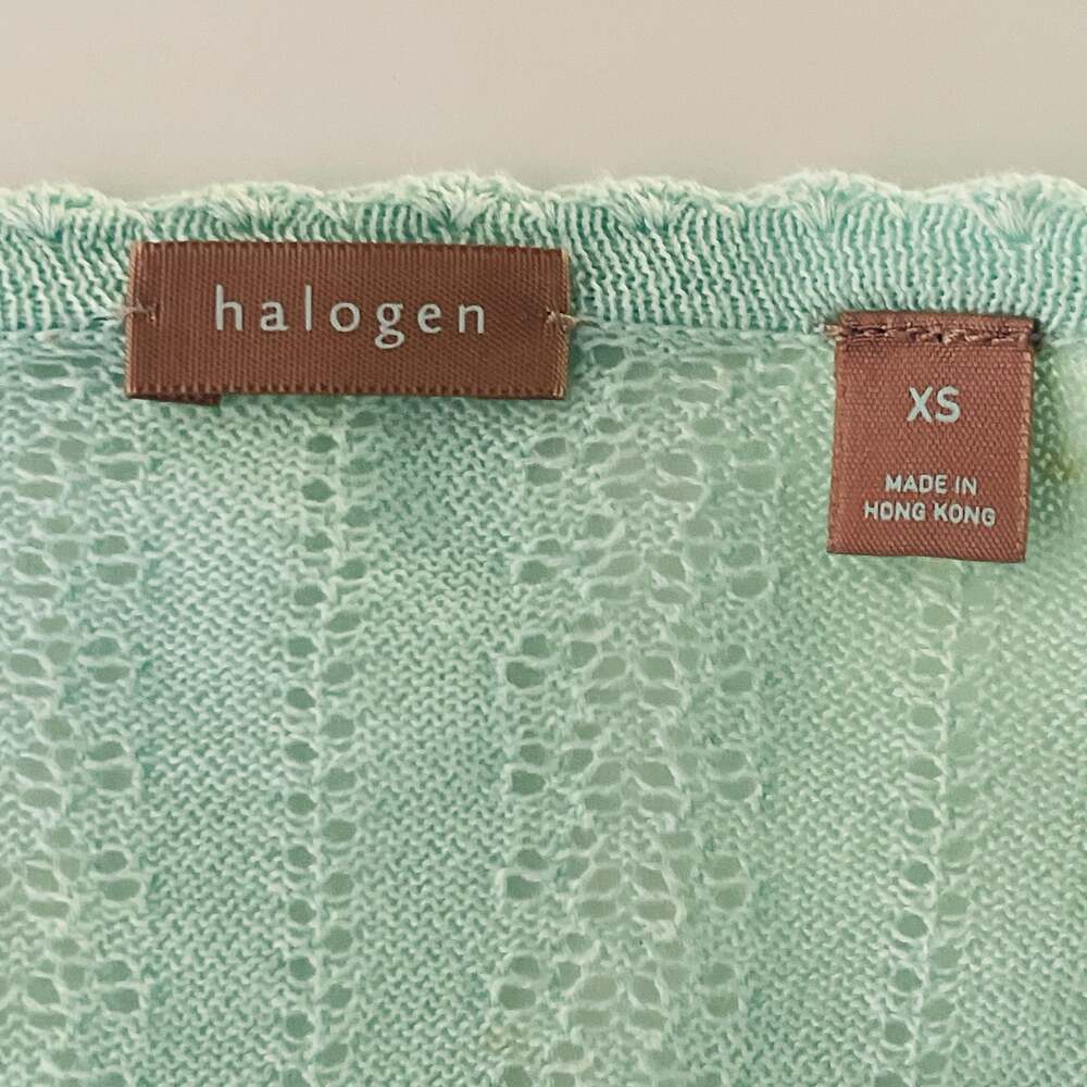 Halogen Women's Mint Green Pointelle Knit Button-Up Cardigan Sweater