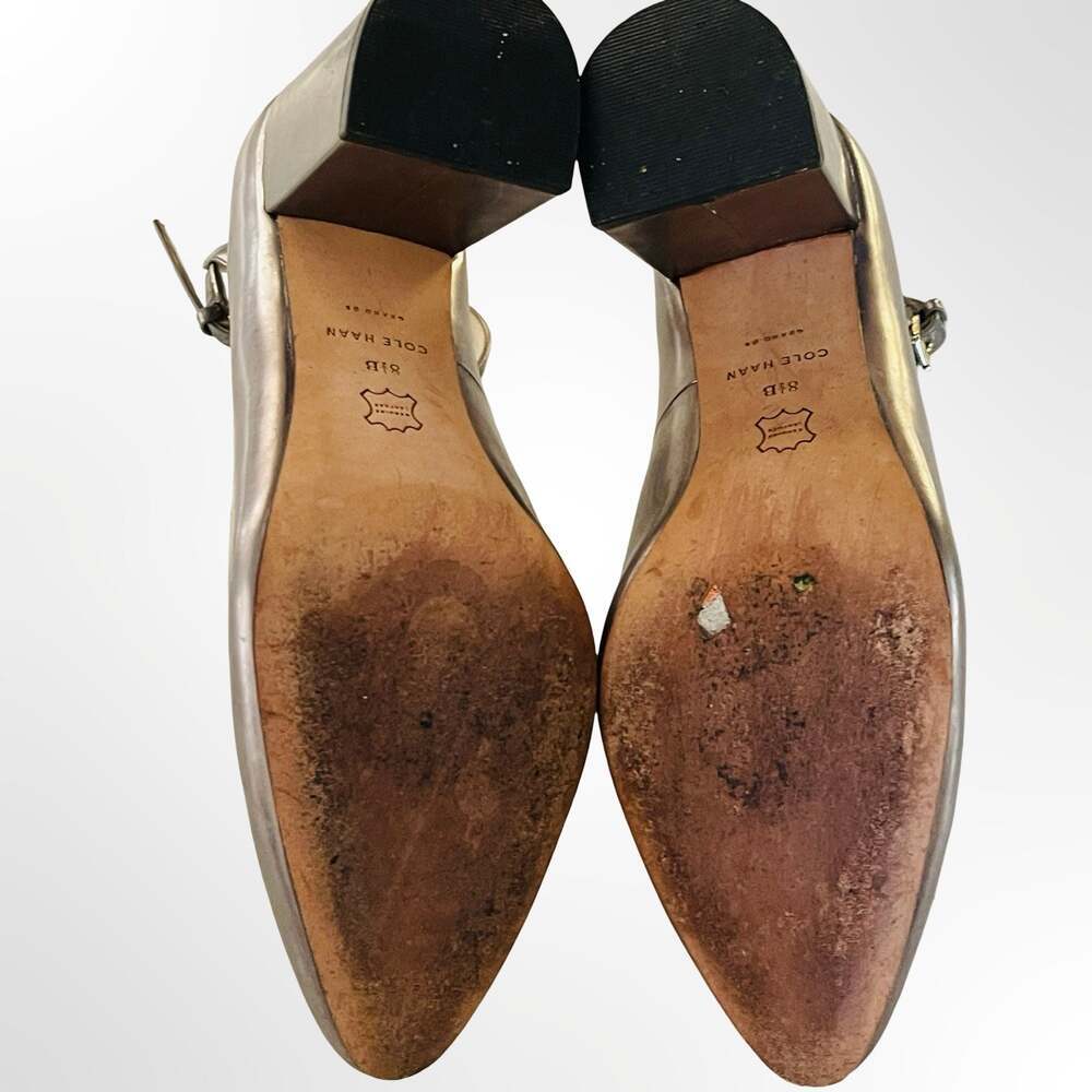 Cole Haan Grand.OS Metallic Pewter Ankle Strap Block Heel Pumps