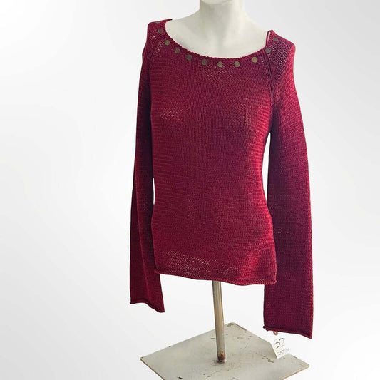 Principles Women's Maroon Knit Scoop Neck Sweater w Embellished Neckline