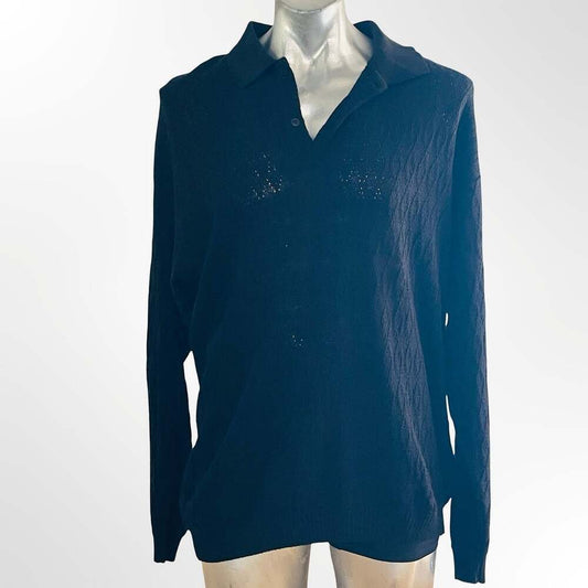 Hyde Park Men's Black Long Sleeve Knit Polo Sweater Size XL