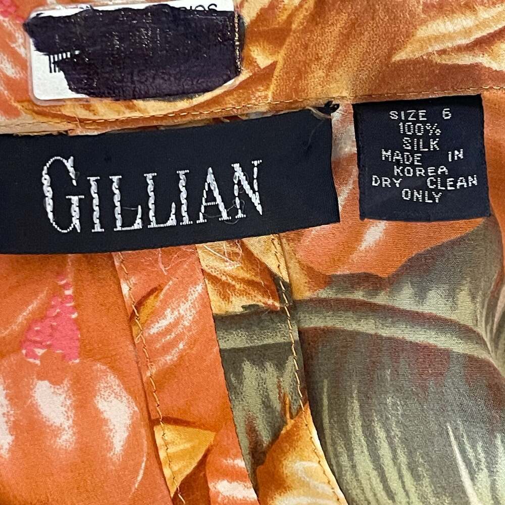 Gillian Vintage 100% Silk Tropical Floral Print Faux Wrap Dress