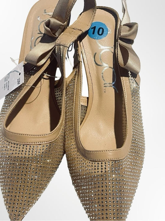 Sugar Dubai2 Beige Embellished Pointed-Toe Slingback Flats in size 10 NWT
