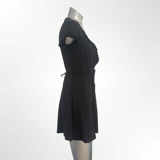 Forever 21 Women's Black Ruffle Trim Wrap Mini Dress