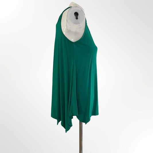 Adrianna Papell Green Sleeveless Keyhole Back Asymmetrical Hem Blouse