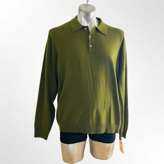 Alfani Men's Long Sleeve Knit Polo Sweater in Olive Green Merino Wool Size XL