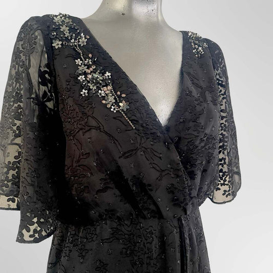 Aidan Mattox Embellished V-Neck High-Low Wrap Dress