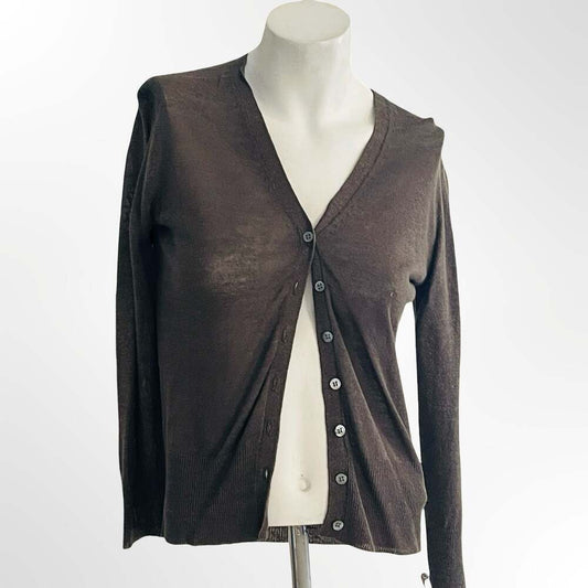 Unbranded Brown V-Neck Long Sleeve Button-Front Lightweight Cardigan Sweater