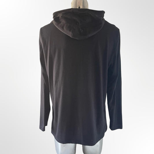 NWOT INC Black Hooded Long Sleeve Top in size L