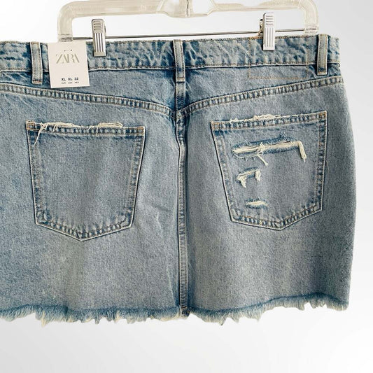 Zara TRF Distressed Raw Hem Denim Mini Skirt