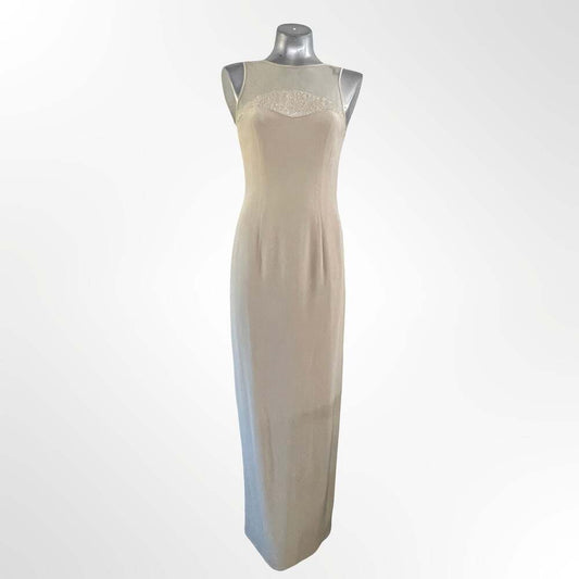 Black Tie by Oleg Cassini Sleeveless Embellished Illusion Neckline Maxi Dress