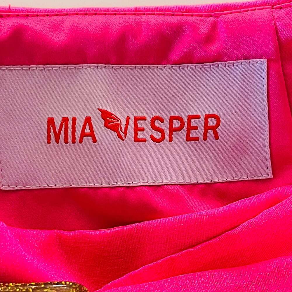 Mia Vesper Hot Pink Asymmetric Bow Mini Skirt with Gold Glitter Buckle