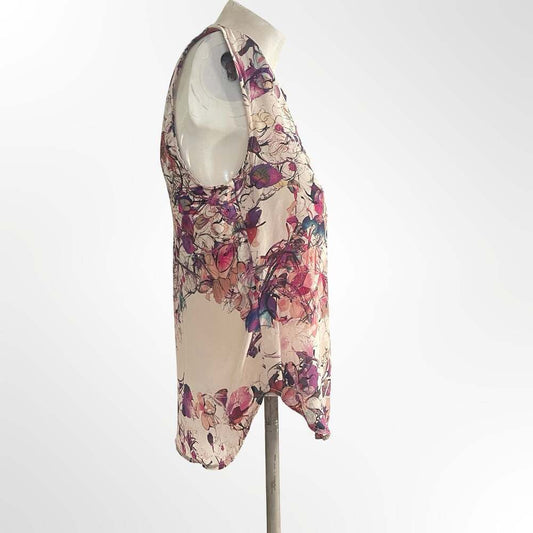 TJ Collection Women's Floral Print 100% Silk Sleeveless V-Neck Blouse