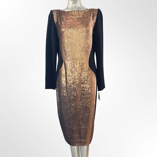 Angela Dean Women's Black and Metallic Gold Sequin Contrast Sheath Dress