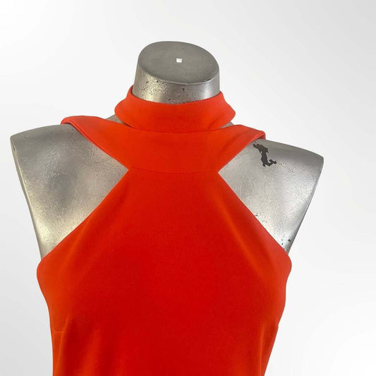 Bebe Tangerine Halter Bandage Midi Dress