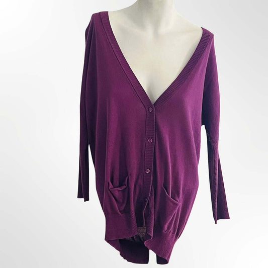 Halogen Wool Cashmere Boyfriend Cardigan Purple XS