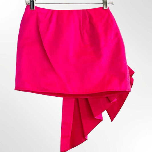 Mia Vesper Hot Pink Asymmetric Bow Mini Skirt with Gold Glitter Buckle