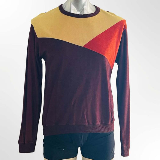 Vintage Designer Collection Men's Colorblock Crewneck Sweater Burgundy Yellow Re