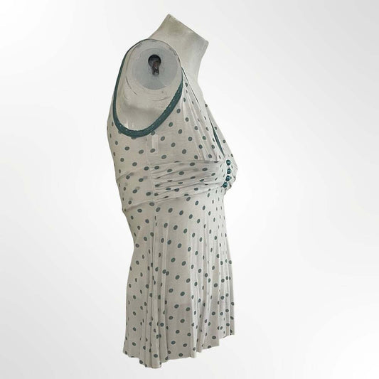XXS Vintage-Inspired Polka Dot V-Neck Tank Top with Lace Trim and Buttons