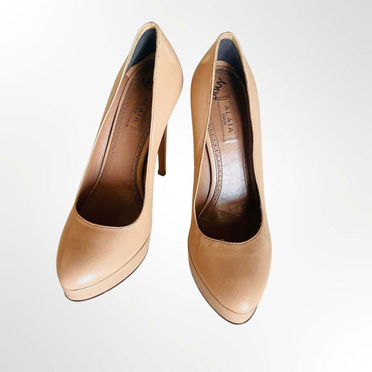 Alaïa Paris Beige Leather Platform Stiletto Pumps