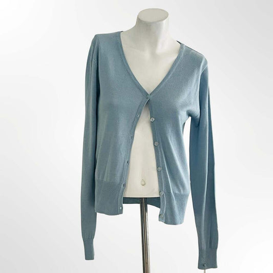 Kenzie Women's Light Blue V-Neck Button-Front Knit Cardigan Sweater Size Small