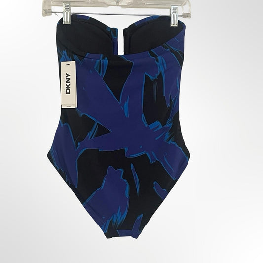 DKNY Black Swimsuit with Blue & Indigo Print size S NWT