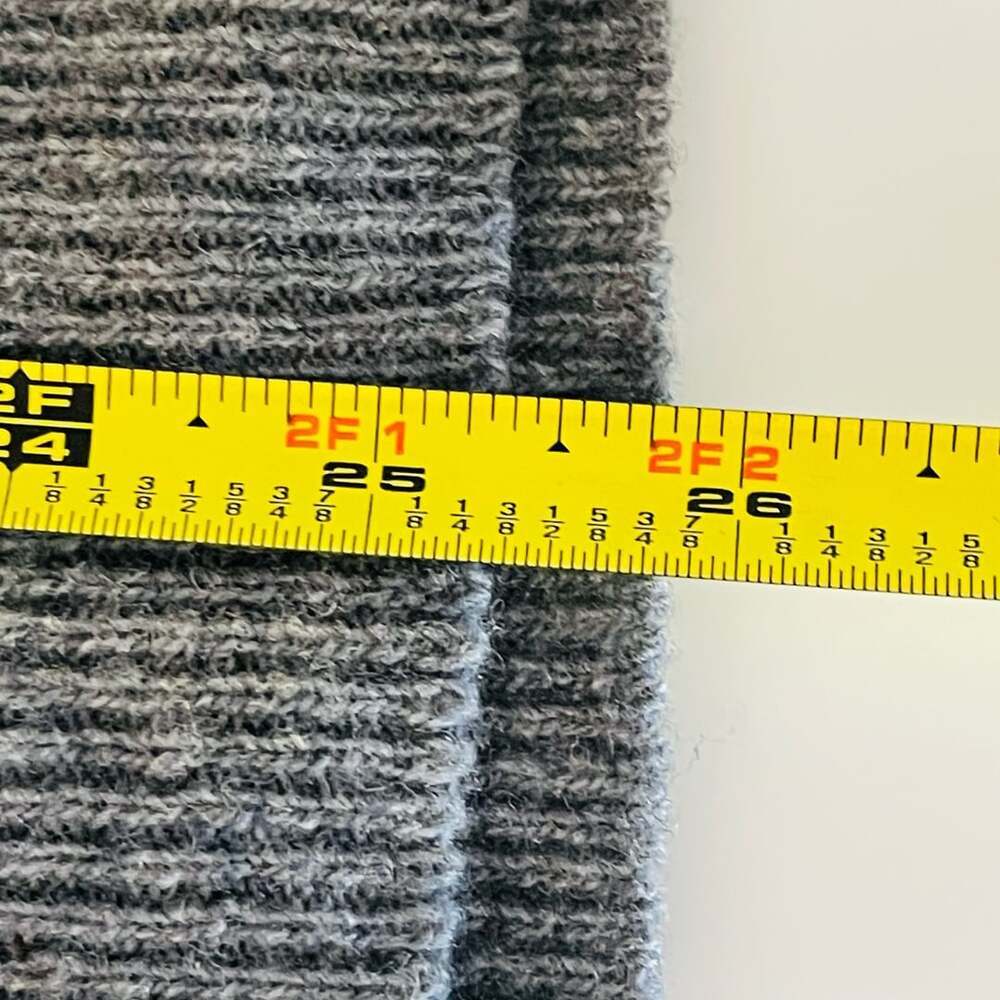 Gray Ribbed Half-Zip Sweater with Contrast Red Trim Lapel Collar