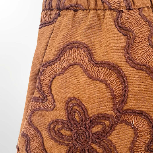 Zara Brown Floral Embroidered Pull-On Shorts