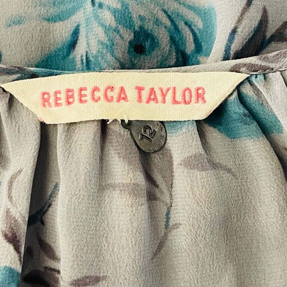 Rebecca Taylor Gray Blue Floral 100% Silk Bellamy Mini Dress V-Neck with Pockets