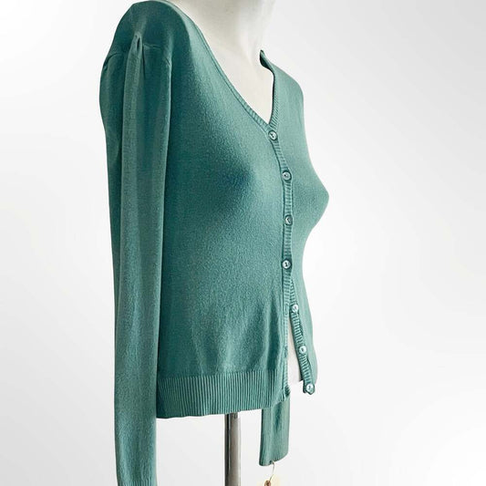 Weihong Green V-Neck Button-Up Knit Cardigan Sweater Size S/M