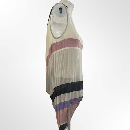 Whetherly Women's Striped Sleeveless Asymmetrical Draped Tank Top