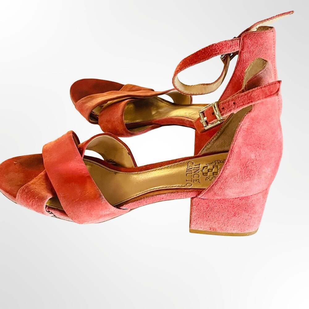 Vince Camuto Florrie Pink Suede Cross-Strap Block Heel Sandals