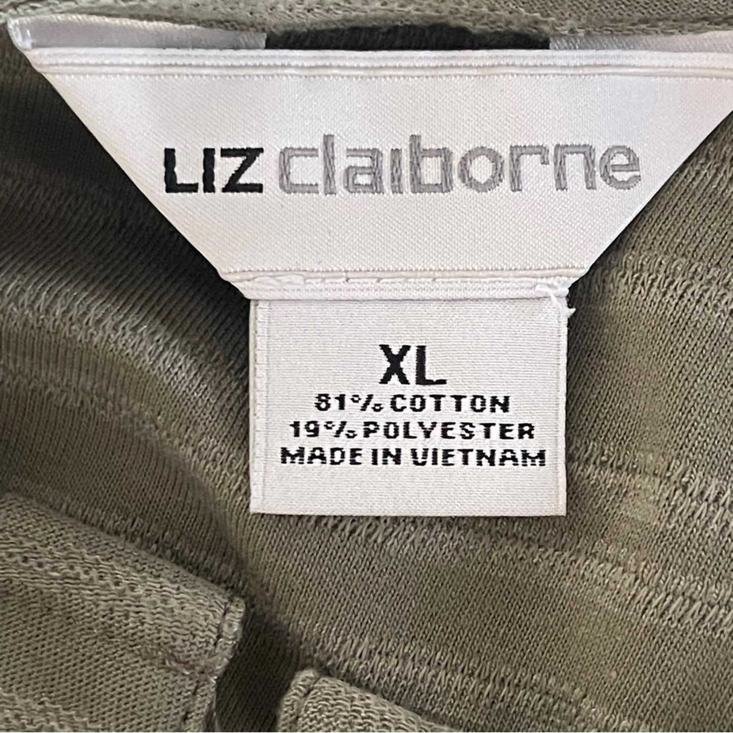 Liz Claiborne Olive Green Knit Top with V-Neck