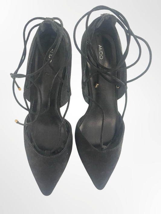 ALDO Black Pointed-Toe Lace-Up Heels in size 8