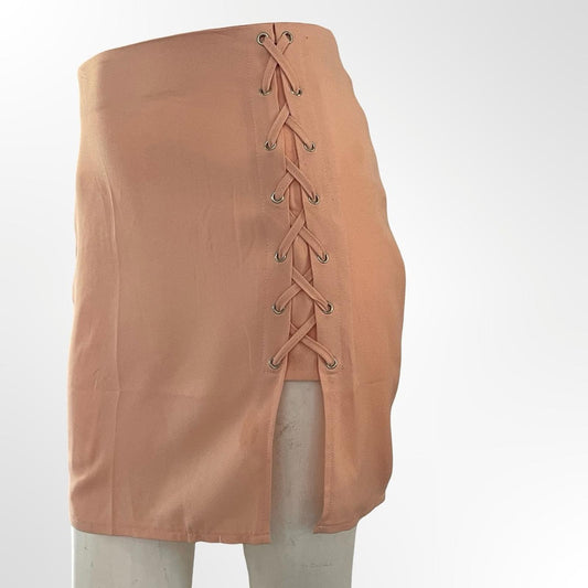 Missguided + Lace-Up Peach Mini Skirt