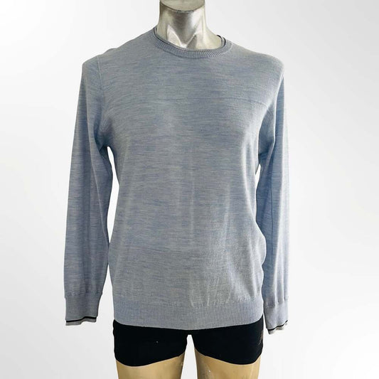 Murano Men's Extra Fine Merino Wool Crew Neck Sweater Light Blue Size L