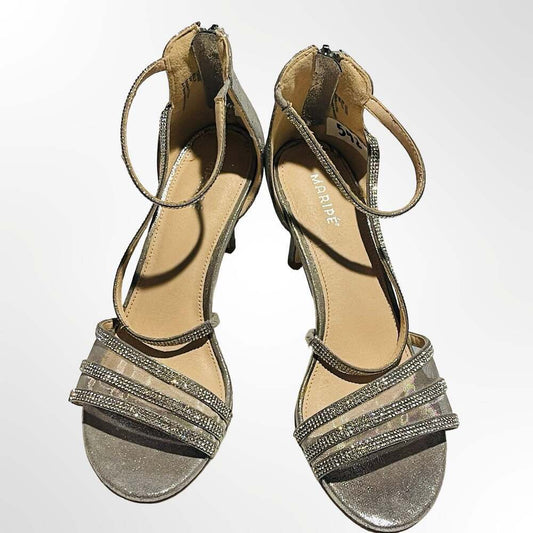 Maripé Ella Metallic Silver Glitter Strappy Stiletto Heel Sandals