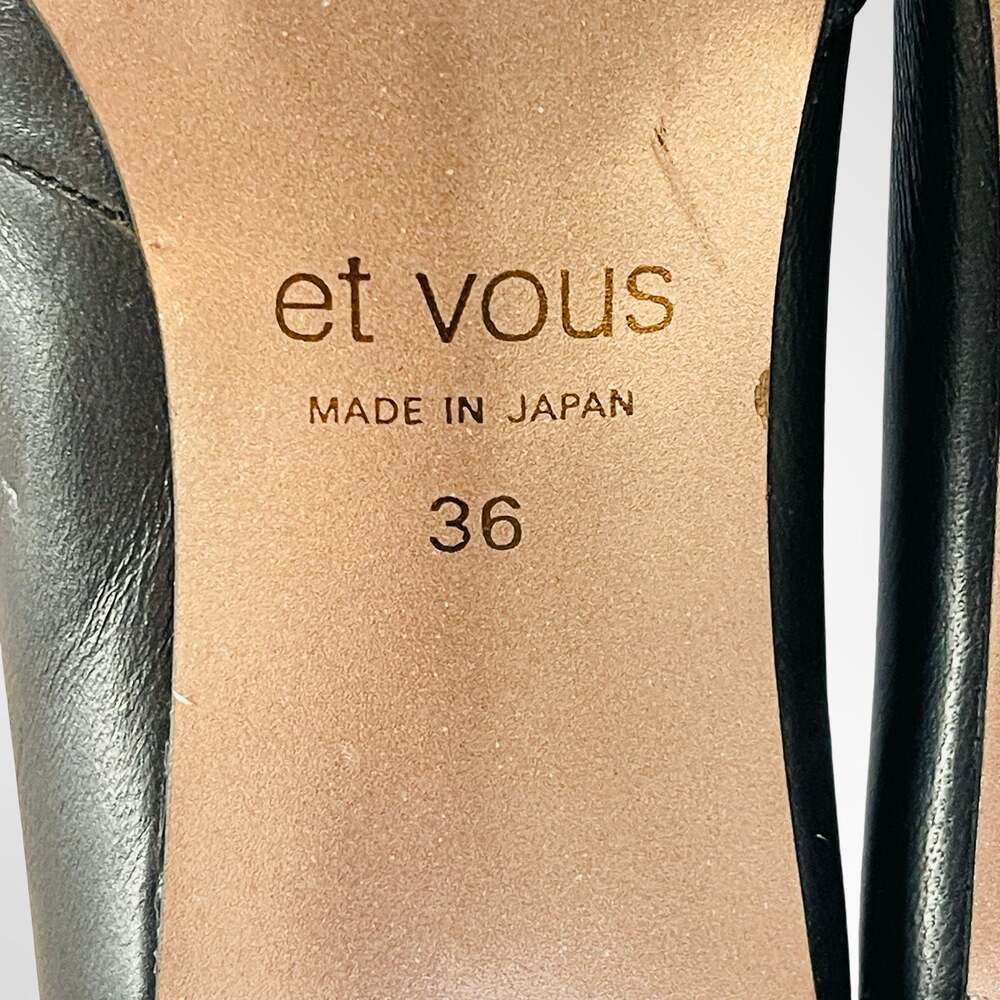 et vous paris Black Leather Pointed-Toe Kitten Heel Pumps with Stitched Detail