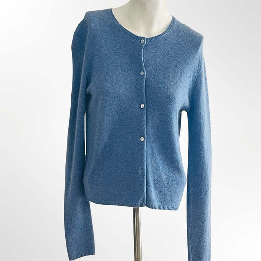 Tsesurface Blue Cashmere Crew Neck Button-Down Cardigan Sweater