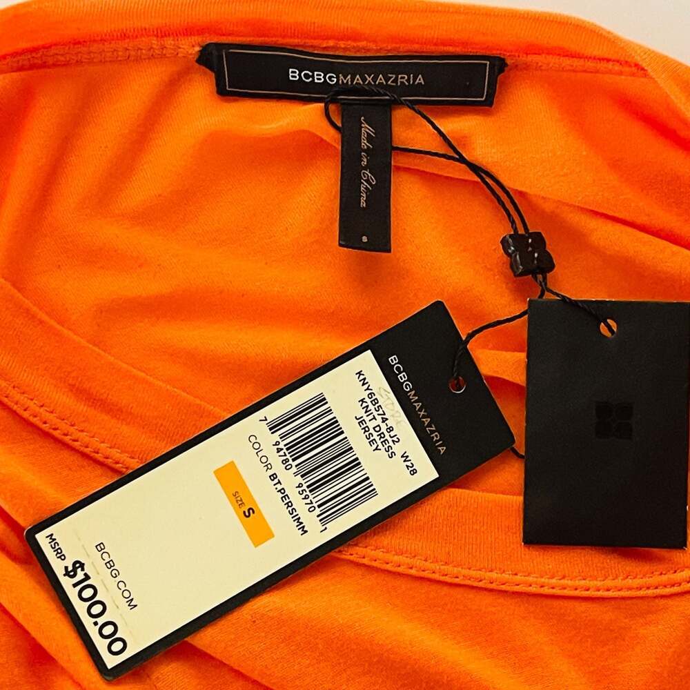 BCBGMAXAZRIA KNY6B574-8J2 Knit Dress Jersey Orange Persimmon Long Sleeve Size S