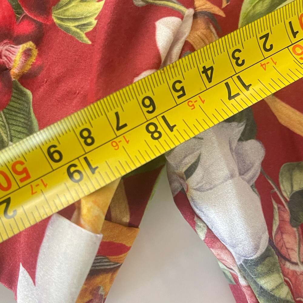 Vintage Floral and Parrot Print Red Tropical Camp Shirt