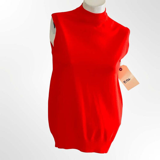 Vintage Red Sleeveless Mock Neck Knit Top with Back Zipper