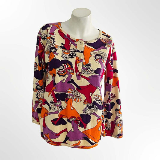 Vintage 1970s Starlight Trading Inc. Abstract Figure Print Henley Top Size L