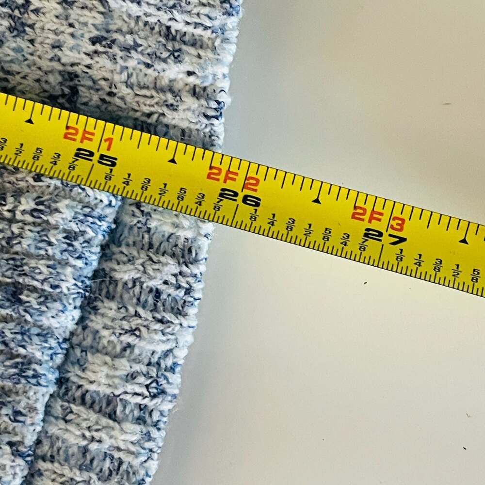 Women's Blue and White Marled Knit Button-Down Cardigan Sweater with Pockets