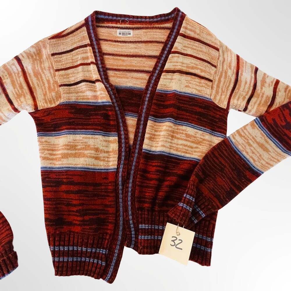Open Front Cardigan Sweater Womens Multicolor Striped Knitted